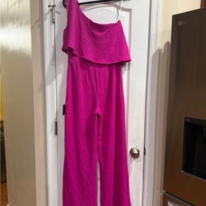 Lulu's Vibrant Magenta One-Shoulder Jumpsuit